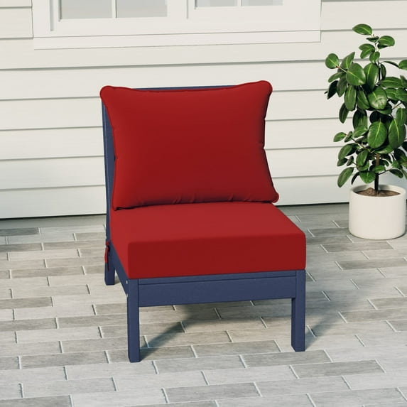 WestinTrends Avalon Outdoor HDPE Deep Seating Modular Armless Patio Chair with Patio Cushions, Navy Blue/Red