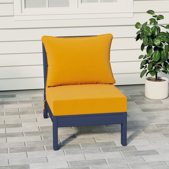 WestinTrends Avalon Outdoor HDPE Deep Seating Modular Armless Patio Chair with Patio Cushions, Navy Blue/Yellow