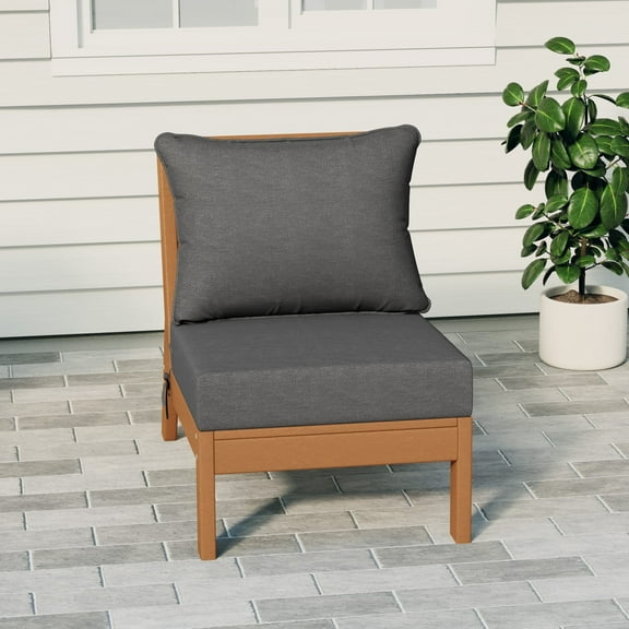 WestinTrends Avalon Outdoor HDPE Deep Seating Modular Armless Patio Chair with Patio Cushions, Teak/Gray