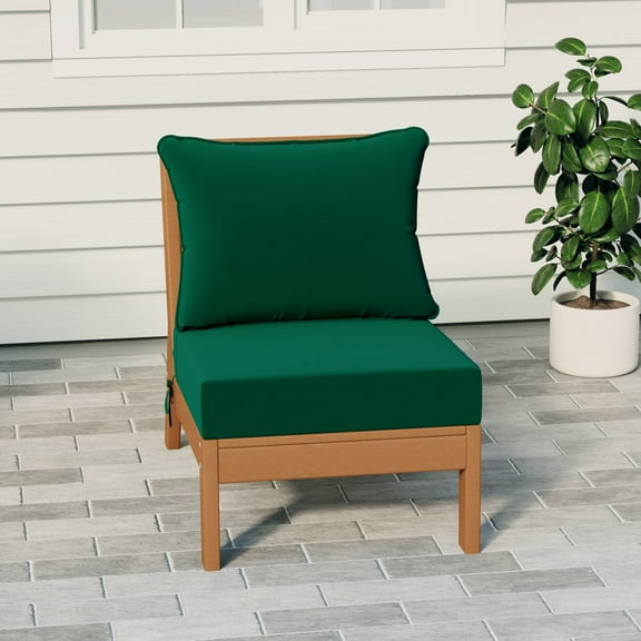 WestinTrends Avalon Outdoor HDPE Deep Seating Modular Armless Patio Chair with Patio Cushions, Teak/Green