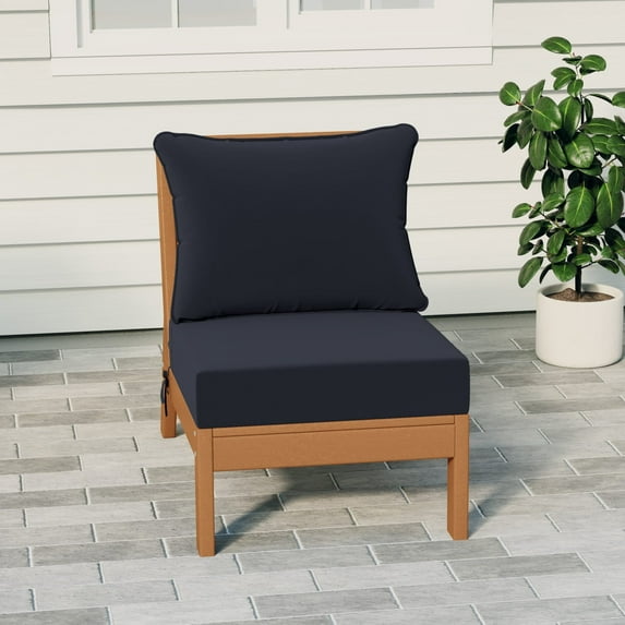 WestinTrends Avalon Outdoor HDPE Deep Seating Modular Armless Patio Chair with Patio Cushions, Teak/Navy Blue