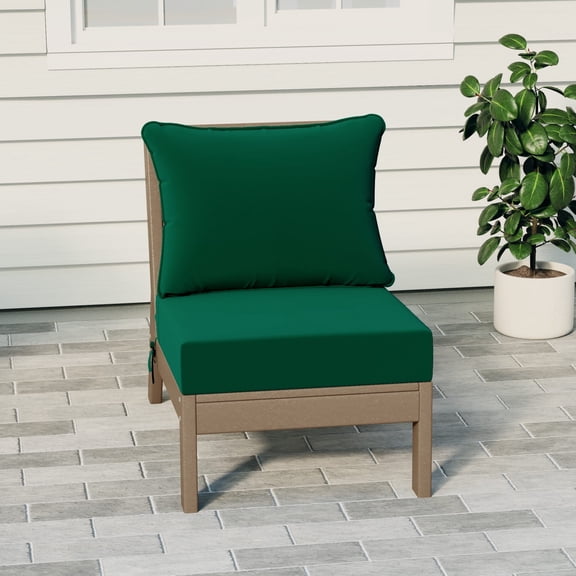 WestinTrends Avalon Outdoor HDPE Deep Seating Modular Armless Patio Chair with Patio Cushions, Weathered Wood/Green
