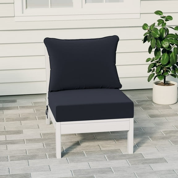 WestinTrends Avalon Outdoor HDPE Deep Seating Modular Armless Patio Chair with Patio Cushions, White/Navy Blue