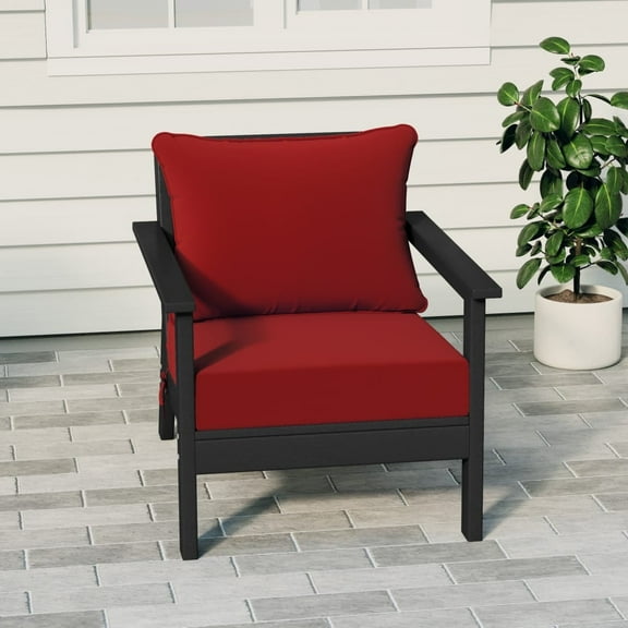WestinTrends Avalon Outdoor Modern HDPE Patio Club Chair with Deep Seat Cushions, Black/Red