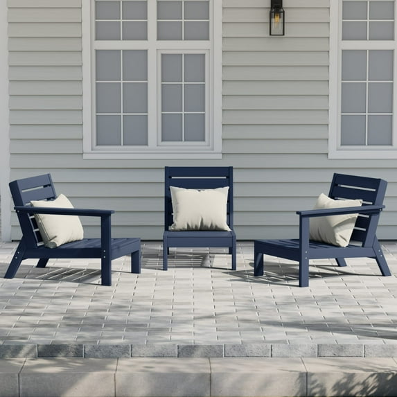 WestinTrends Avalon Outdoor Patio 3-Piece HDPE Deep Seating Sectional Sofa, Navy Blue