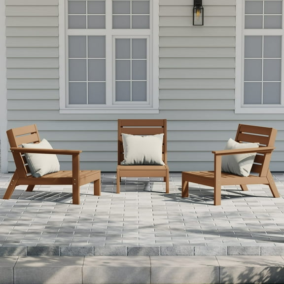 WestinTrends Avalon Outdoor Patio 3-Piece HDPE Deep Seating Sectional Sofa, Teak