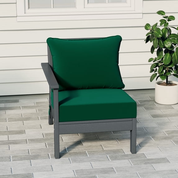 WestinTrends Avalon Outdoor Patio HDPE Left Arm Facing Sectional Corner Club Chair with Patio Cushions, Gray/Green