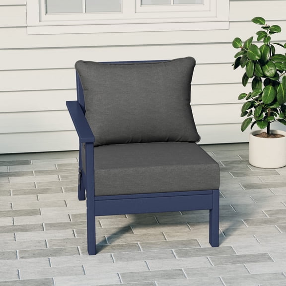 WestinTrends Avalon Outdoor Patio HDPE Left Arm Facing Sectional Corner Club Chair with Patio Cushions, Navy Blue/Gray