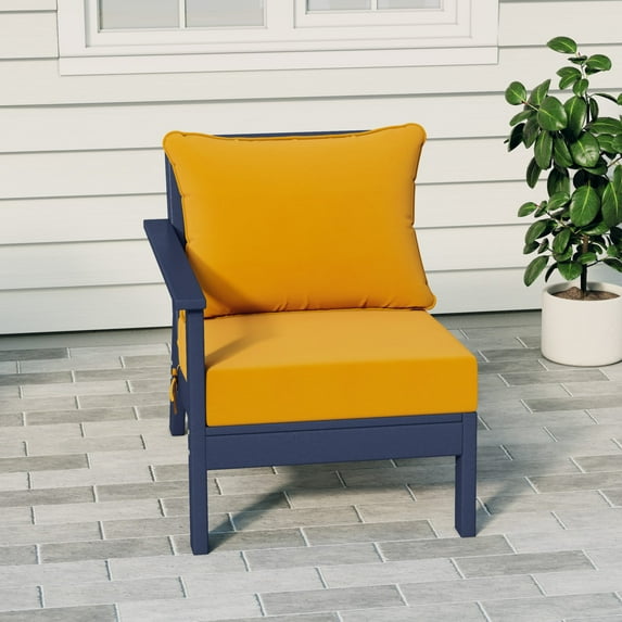 WestinTrends Avalon Outdoor Patio HDPE Left Arm Facing Sectional Corner Club Chair with Patio Cushions, Navy Blue/Yellow