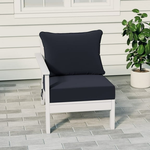 WestinTrends Avalon Outdoor Patio HDPE Left Arm Sectional Corner Club Chair with Patio Cushions, White/Navy Blue