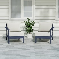 WestinTrends Avalon Outdoor Patio HDPE Loveseat Sofa with Patio Cushions, Navy Blue/White