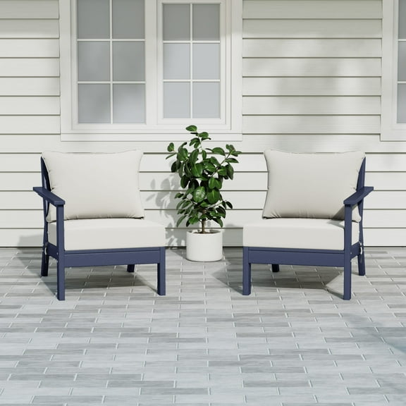 WestinTrends Avalon Outdoor Patio HDPE Loveseat Sofa with Patio Cushions, Navy Blue/White