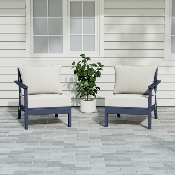 WestinTrends Avalon Outdoor Patio HDPE Loveseat Sofa with Patio Cushions, Navy Blue/White
