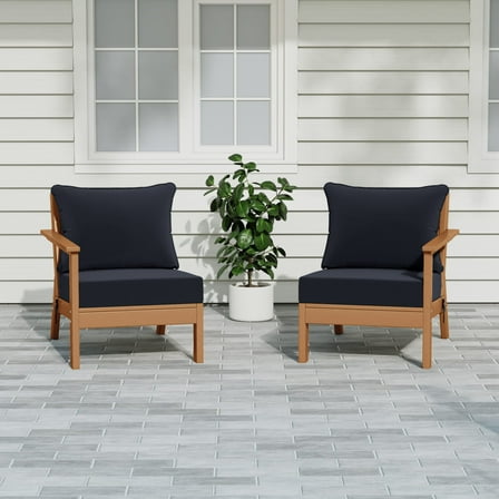 WestinTrends Avalon Outdoor Patio HDPE Loveseat Sofa with Patio Cushions, Teak/Navy Blue