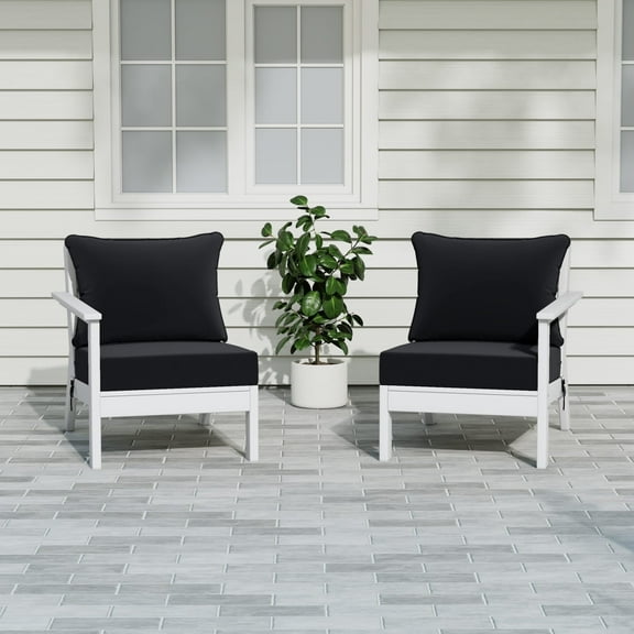 WestinTrends Avalon Outdoor Patio HDPE Loveseat Sofa with Patio Cushions, White/Black