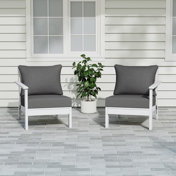 WestinTrends Avalon Outdoor Patio HDPE Loveseat Sofa with Patio Cushions, White/Gray