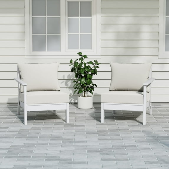 WestinTrends Avalon Outdoor Patio HDPE Loveseat Sofa with Patio Cushions, White/White