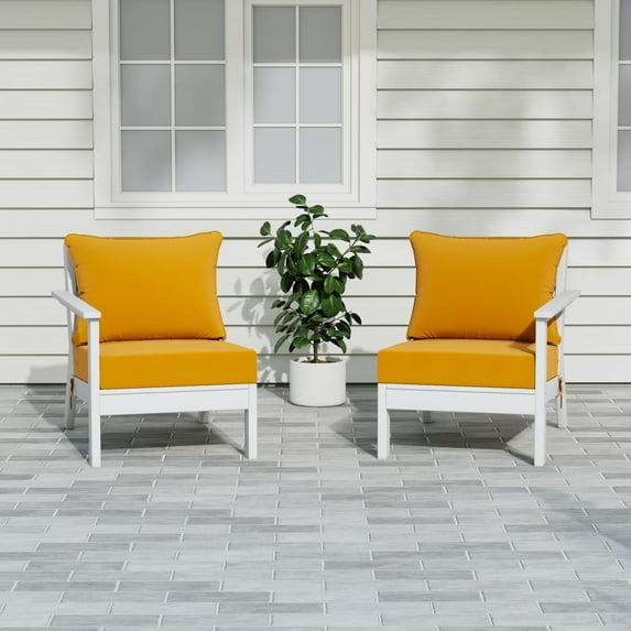 WestinTrends Avalon Outdoor Patio HDPE Loveseat Sofa with Patio Cushions, White/Yellow