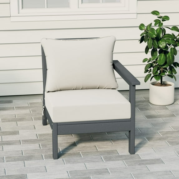 WestinTrends Avalon Outdoor Patio HDPE Right Arm Sectional Corner Club Chair with Patio Cushions, Gray/White