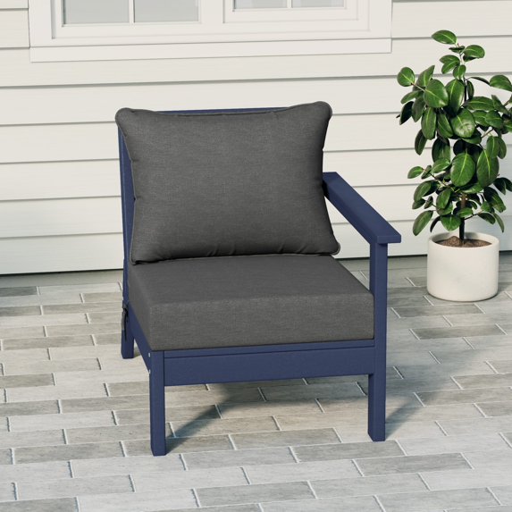 WestinTrends Avalon Outdoor Patio HDPE Right Arm Sectional Corner Club Chair with Patio Cushions, Navy Blue/Gray