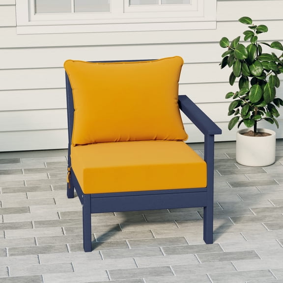 WestinTrends Avalon Outdoor Patio HDPE Right Arm Sectional Corner Club Chair with Patio Cushions, Navy Blue/Yellow