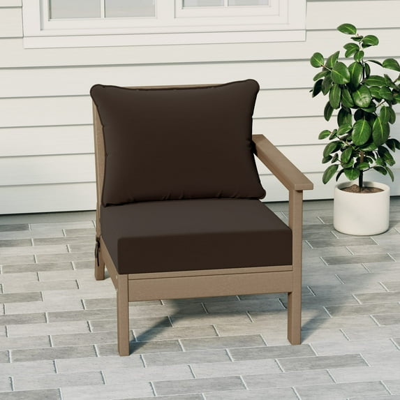 WestinTrends Avalon Outdoor Patio HDPE Right Arm Sectional Corner Club Chair with Patio Cushions, Weathered Wood/Brown