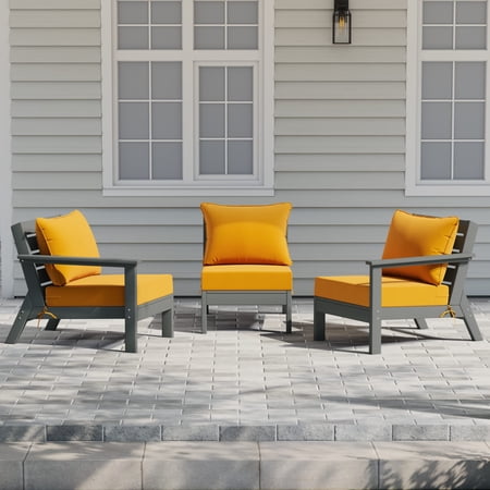 WestinTrends Avalon Outdoor Patio HDPE Sectional Sofa with Patio Cushions, Gray/Yellow