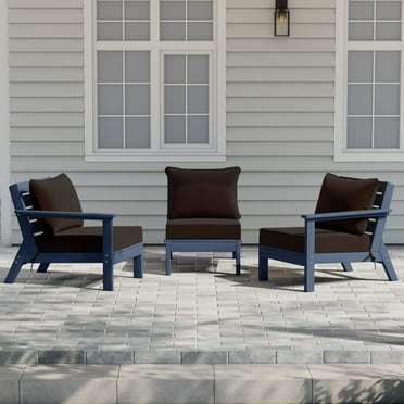 WestinTrends Avalon Outdoor Patio HDPE Sectional Sofa with Patio Cushions, Navy Blue/Brown