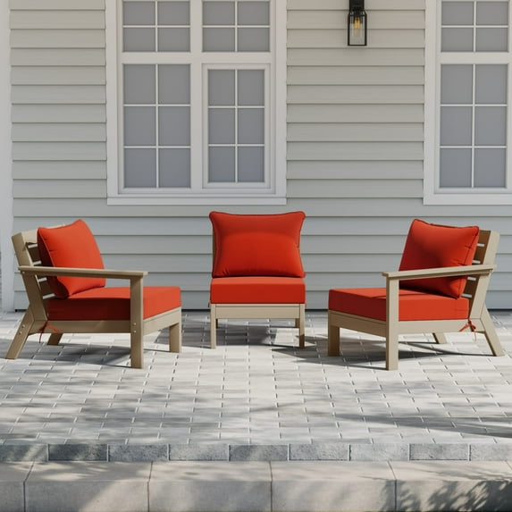 WestinTrends Avalon Outdoor Patio HDPE Sectional Sofa with Patio Cushions, Weathered Wood/Orange