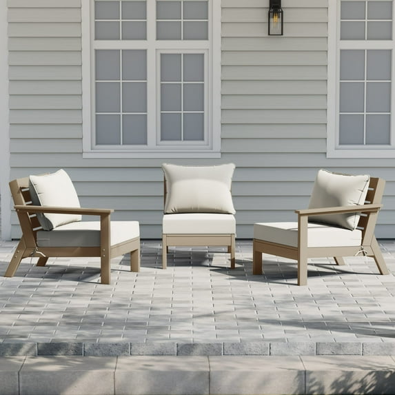 WestinTrends Avalon Outdoor Patio HDPE Sectional Sofa with Patio Cushions, Weathered Wood/White