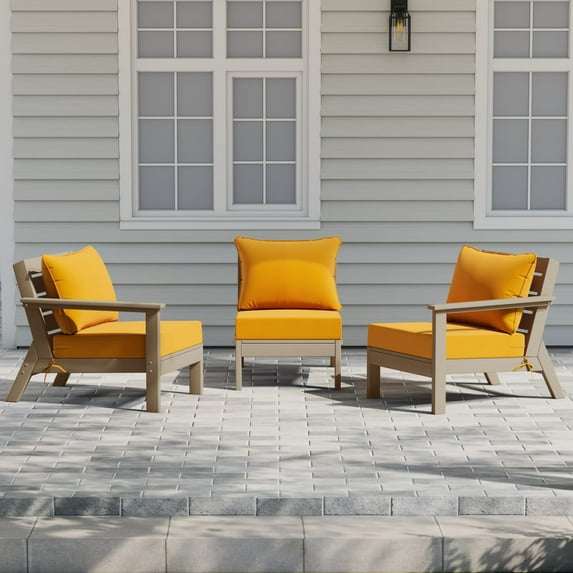 WestinTrends Avalon Outdoor Patio HDPE Sectional Sofa with Patio Cushions, Weathered Wood/Yellow