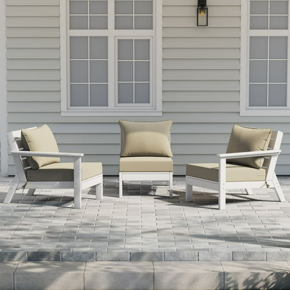 WestinTrends Avalon Outdoor Patio HDPE Sectional Sofa with Patio Cushions, White/Beige