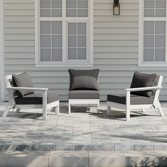 WestinTrends Avalon Outdoor Patio HDPE Sectional Sofa with Patio Cushions, White/Gray