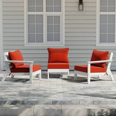 WestinTrends Avalon Outdoor Patio HDPE Sectional Sofa with Patio Cushions, White/Orange