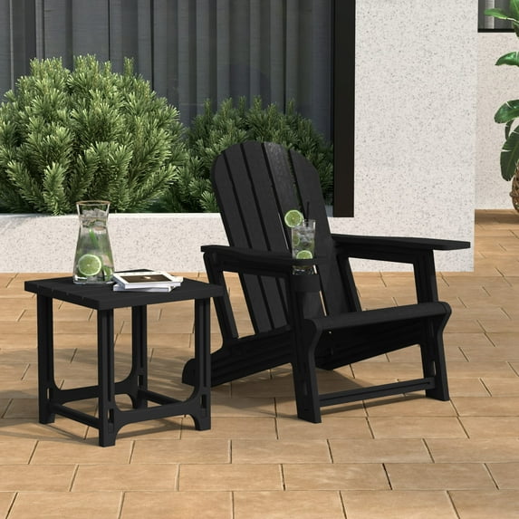 WestinTrends Azura 2-Piece HDPE Plastic Adirondack Patio Chair With 18" Side Table Set, Black