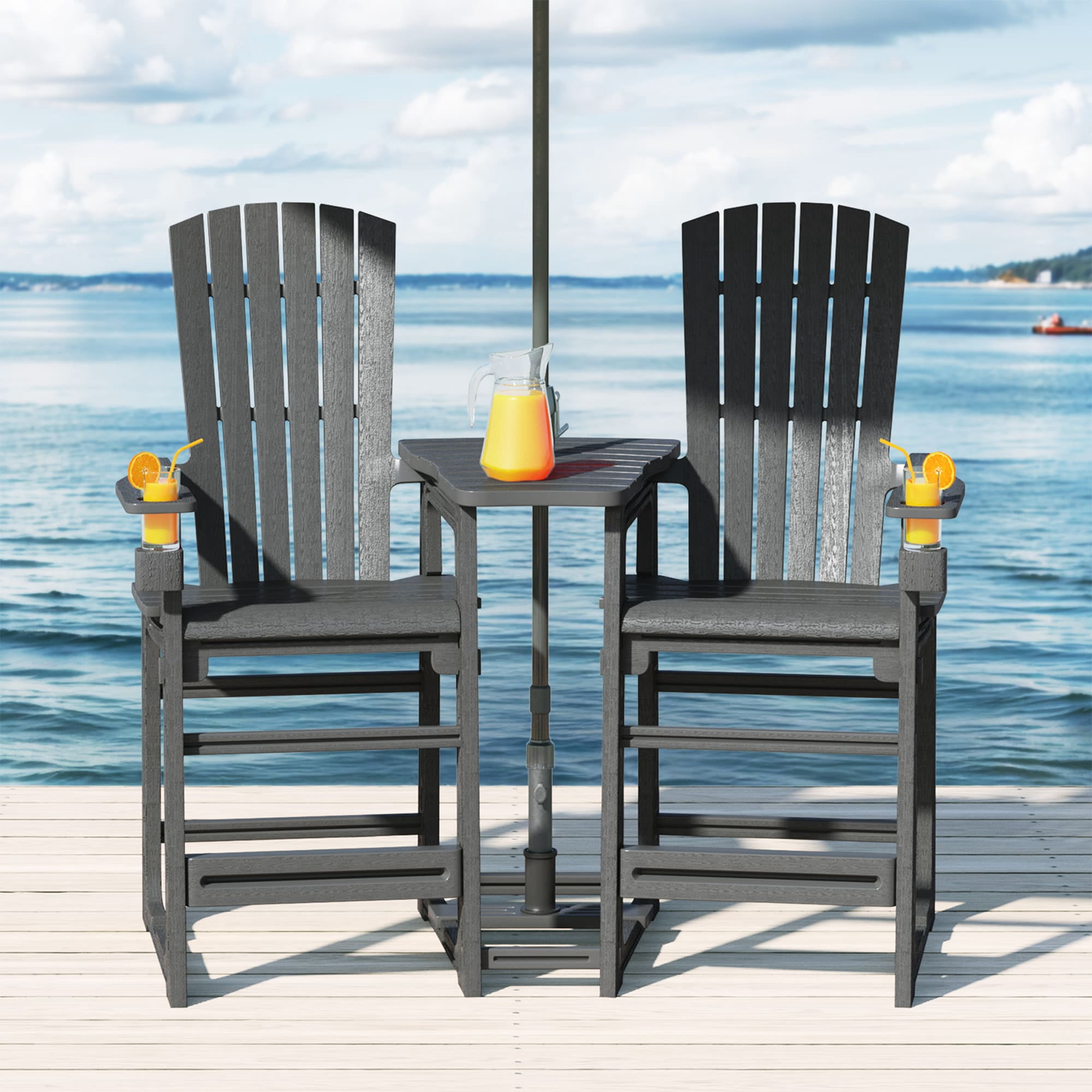 WestinTrends Azura Outdoor Tall Adirondack Chairs With Connecting Table Tray (Set of 2), Gray