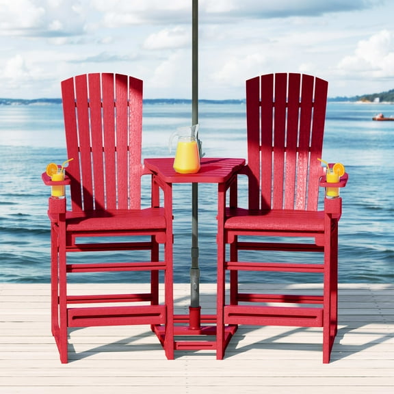 WestinTrends Azura Outdoor Tall Adirondack Chairs With Connecting Table Tray (Set of 2), Red
