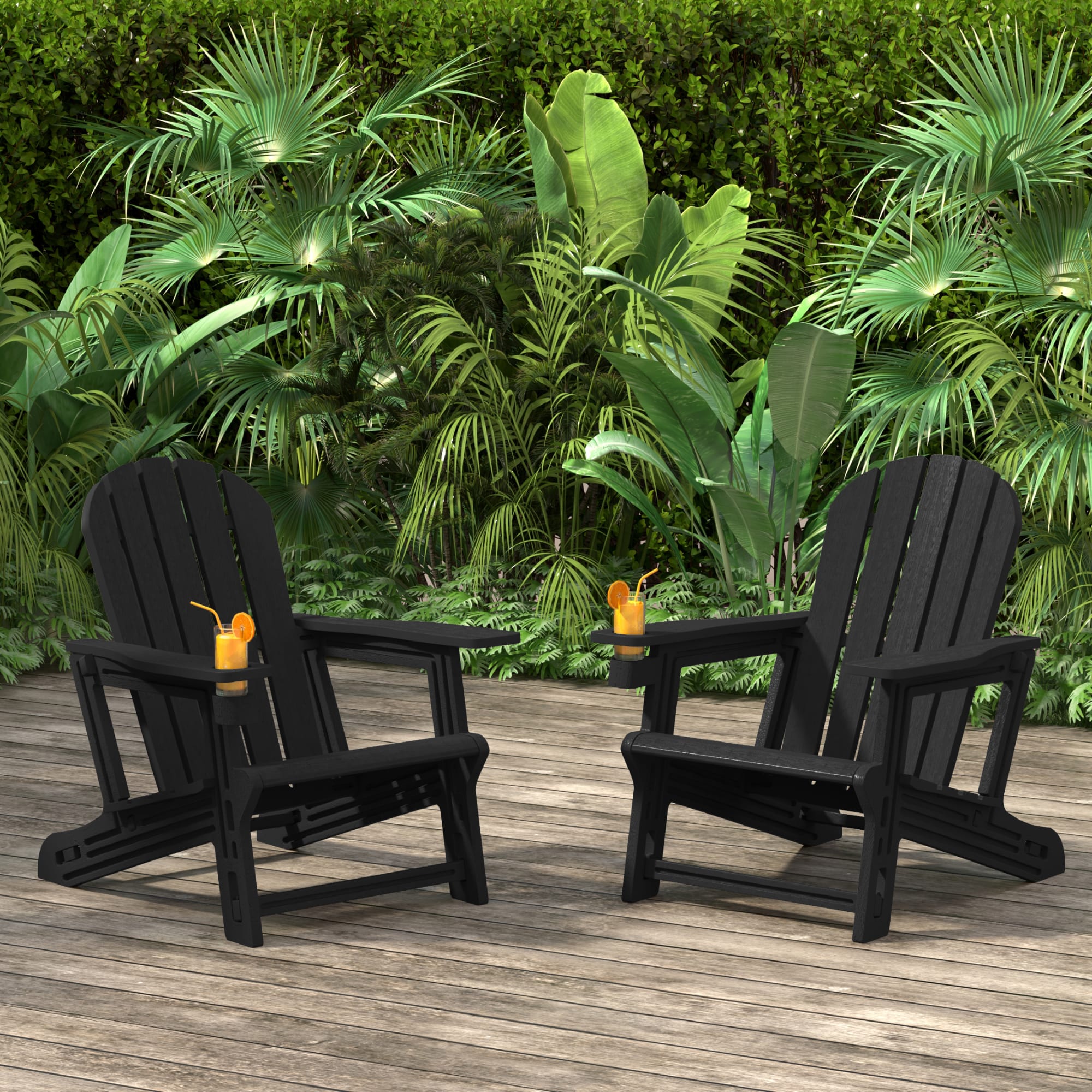 WestinTrends Azura Tool-Free Assembly Outdoor Patio HDPE Plastic Adirondack Chair with Cup Holder (Set of 2), Black