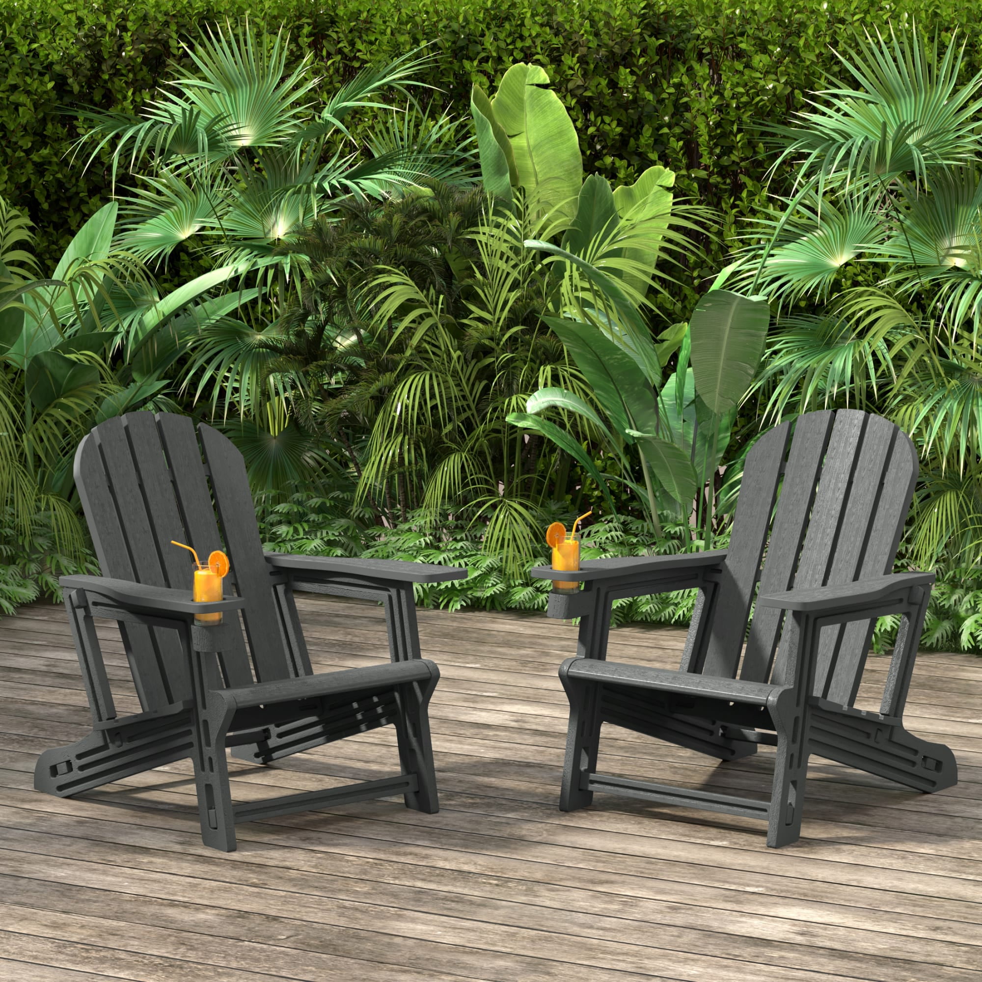 WestinTrends Azura Tool-Free Assembly Outdoor Patio HDPE Plastic Adirondack Chair with Cup Holder (Set of 2), Gray