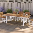 thumbnail image 1 of WestinTrends Cape May 90" HDPE Rectangle Outdoor Patio Dining Table With Umbrella Hole and Metal Frame, Teak, 1 of 15