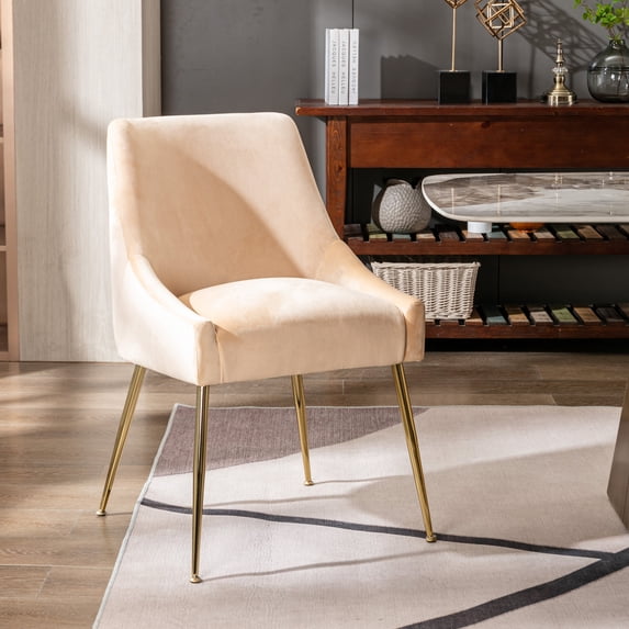 WestinTrends Carlo Upholstered Velvet Accent Chair with Gold Metal Legs, Biege