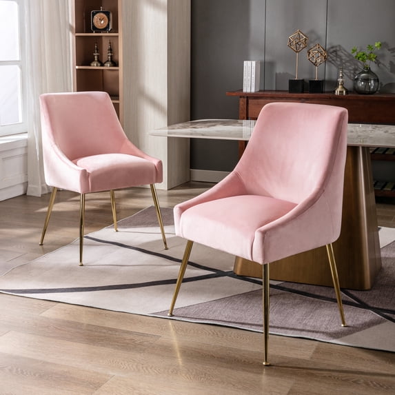 WestinTrends Carlo Modern Cureveback Accent Dining chair Set (Set of 2), Pink