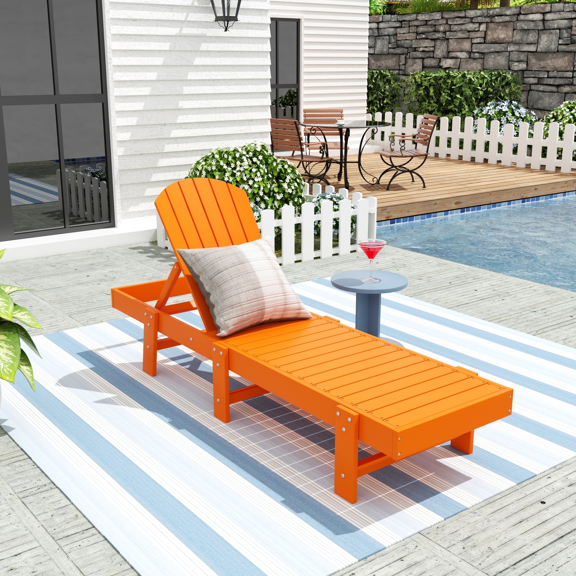 WestinTrends Classic Adirondack Poly Reclining Chaise Lounge,Orange