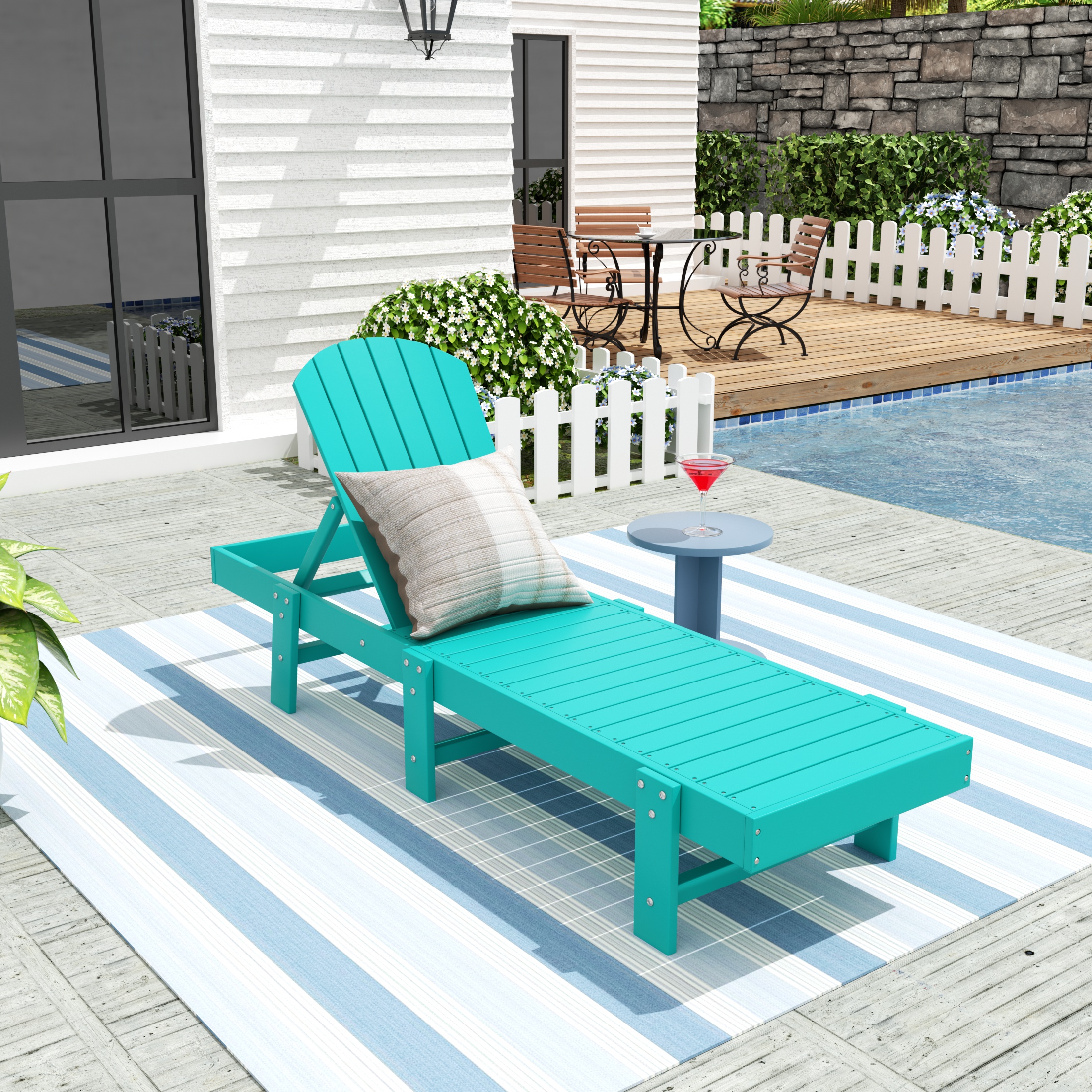 Classic Adirondack Poly Reclining Chaise Lounge, Turquoise at Walmart