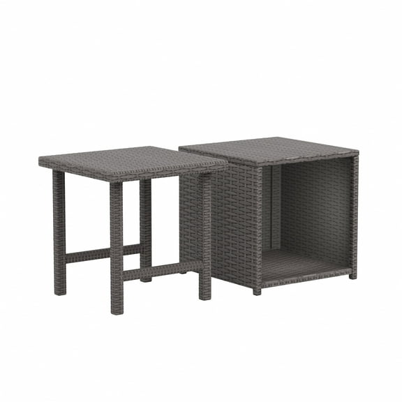 WestinTrends Coastal 2-Piece HDPE Rattan Wicker Outdoor Side Table Set, Gray