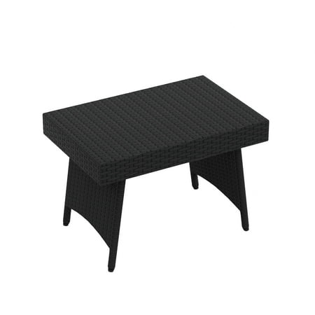 WestinTrends Coastal Outdoor Folding Side Table, 23" x 15" All Weather PE Rattan Wicker Small Patio Table Portable Picnic Table, Black