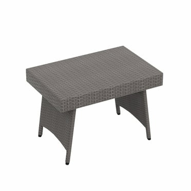 WestinTrends Coastal Outdoor Folding Side Table, 23" x 15" All Weather PE Rattan Wicker Small Patio Table Portable Picnic Table, Gray