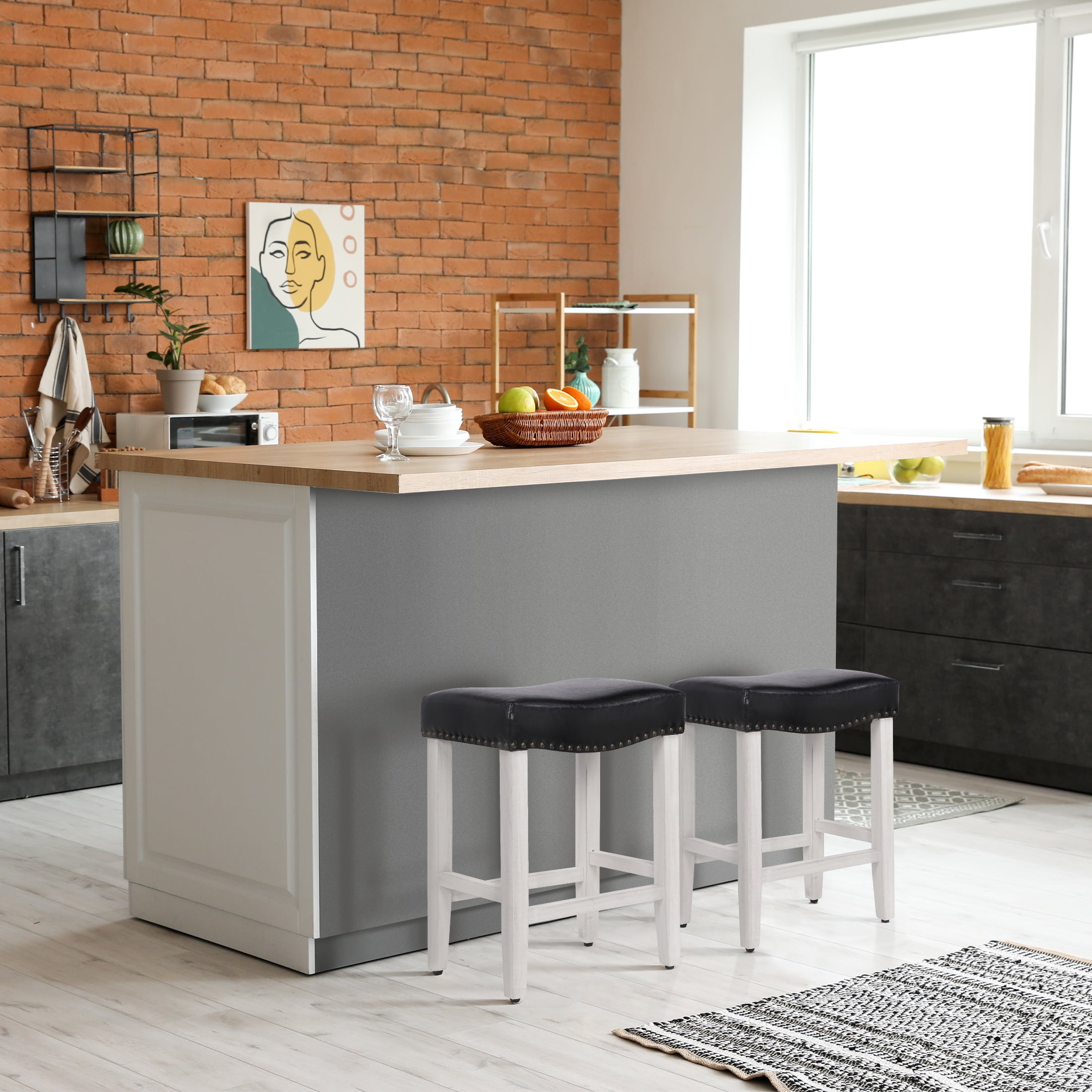 WestinTrends 29 Upholstered Saddle Seat Bar Stool Set of 2 Antique Gray Gray