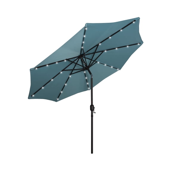 WestinTrends Cyrus 9 Ft Outdoor Patio Umbrella, Solar Powered 32 LED Light Umbrella with Tilt and Crank for Garden, Deck, Balcony, Pool and Beach, Turquoise