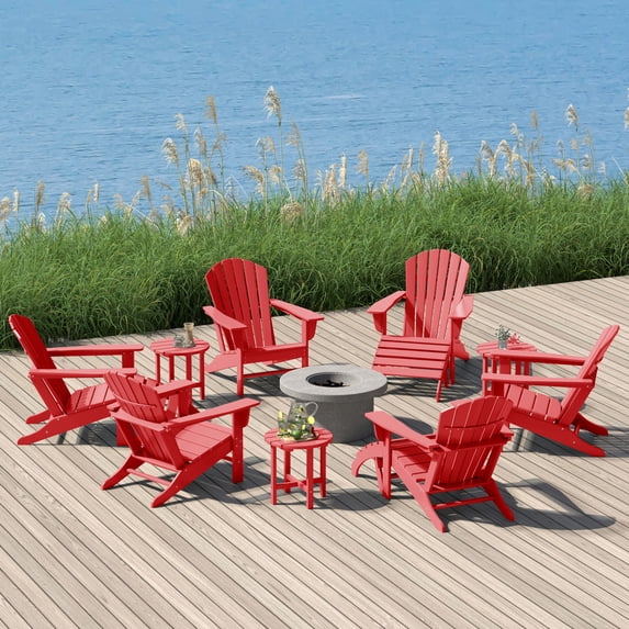 WestinTrends Dylan 12 Piece Outdoor Adirondack Chair With Ottoman And Side Table, Red